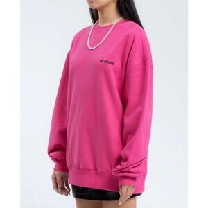 WE11DONE Oversized Heavyweight Crewneck Logo Sweatshirt in Hot Pink, One Size